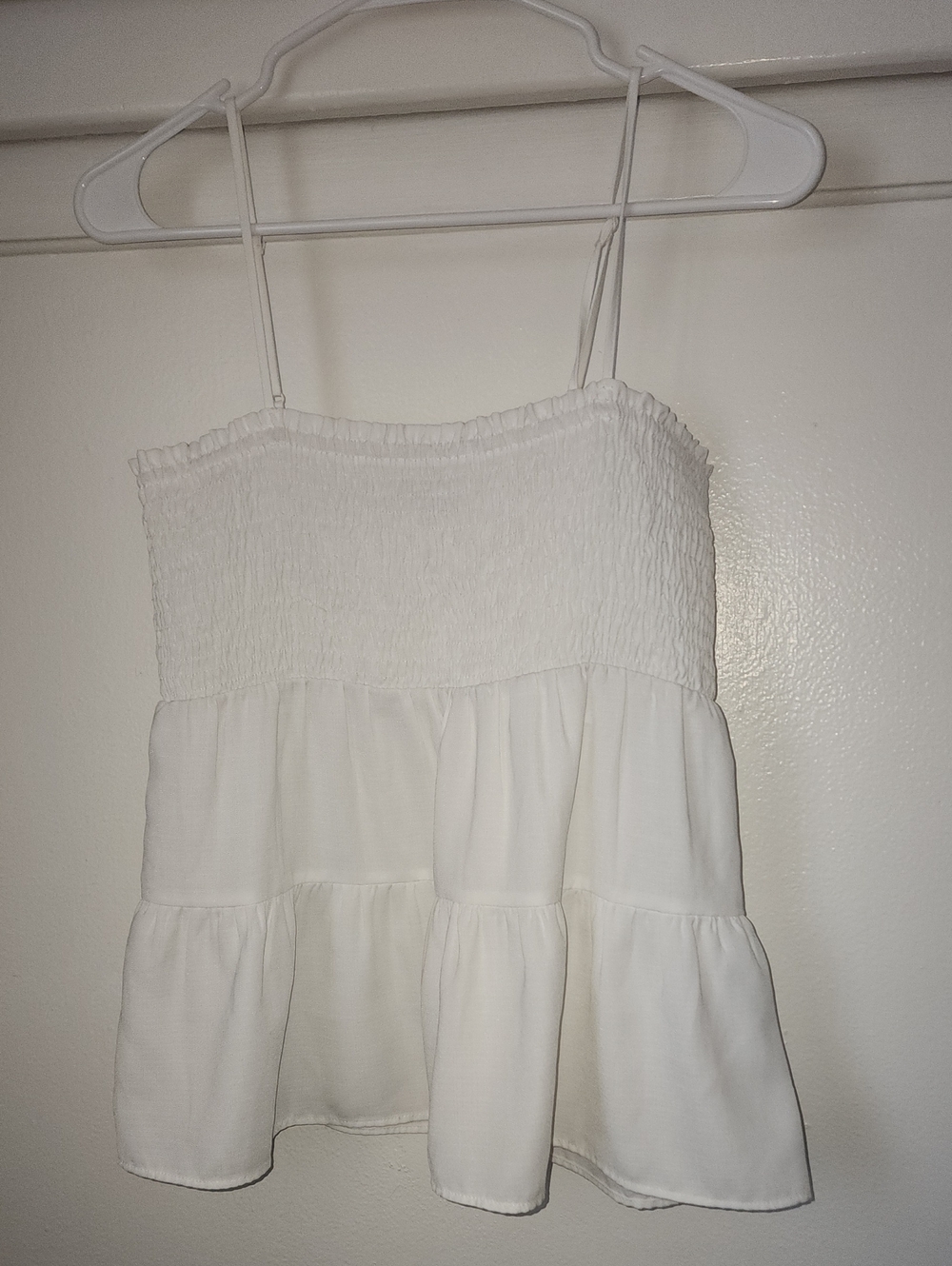 Paper Crane White Smocked Tiered Spaghetti Strap Camisole